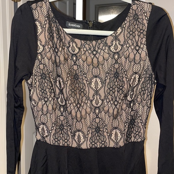 BEBE Black Lace Peplum Dress - Picture 4 of 5